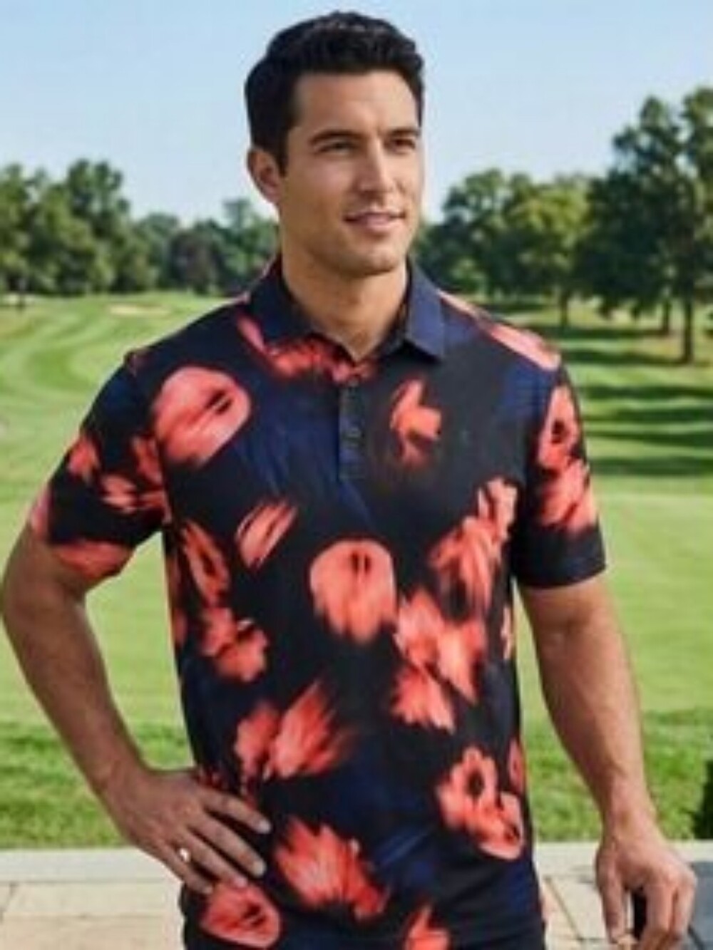 Under Armour Men’s The Playoff Polo Crocus Blur/Black With Red Floral Size XXL